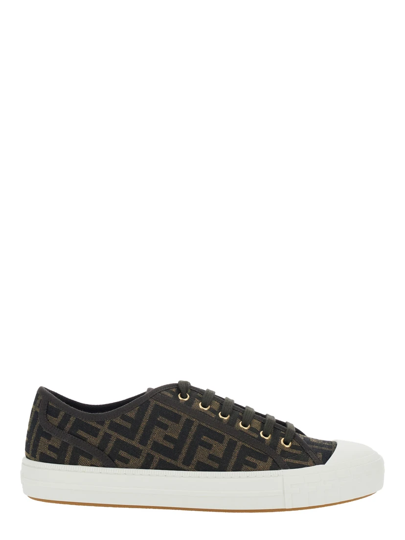 Brown Sneaker with All-Over FF Motif in Fabric Man
