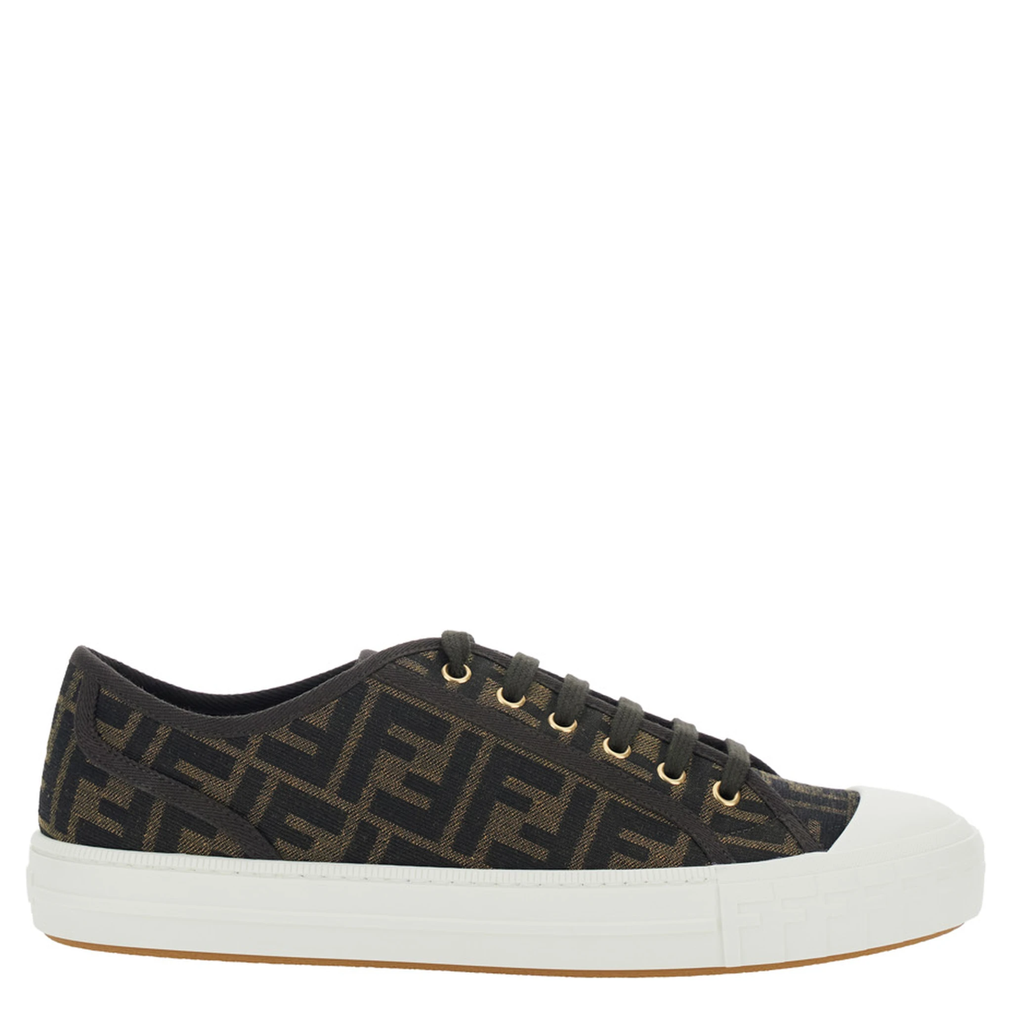 Brown Sneaker with All-Over FF Motif in Fabric Man
