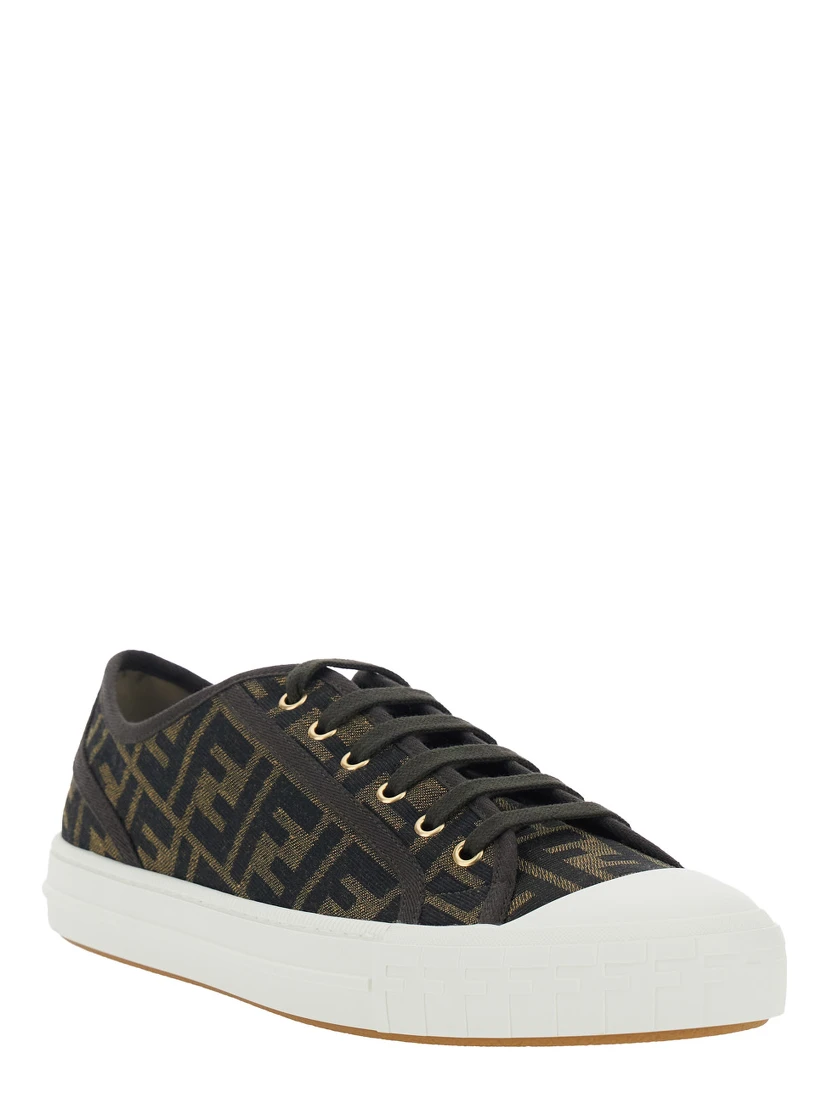 Brown Sneaker with All-Over FF Motif in Fabric Man