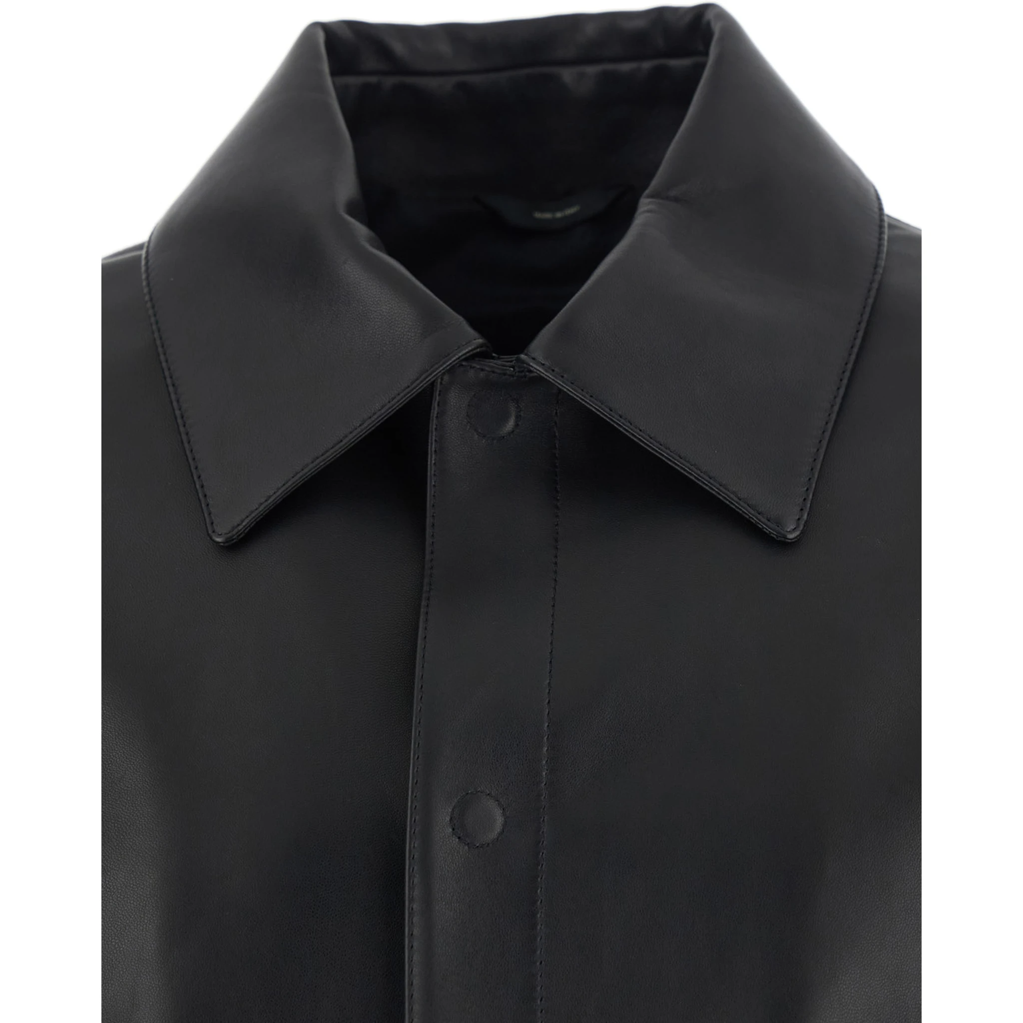 Black Jacket with Classic Collar and Logo Lettering on the Rear in Leather Man