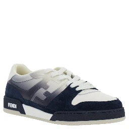 Fendi Match Blue Low-Top Sneaker with Side FF Logo and Faded Effect in Suede Man