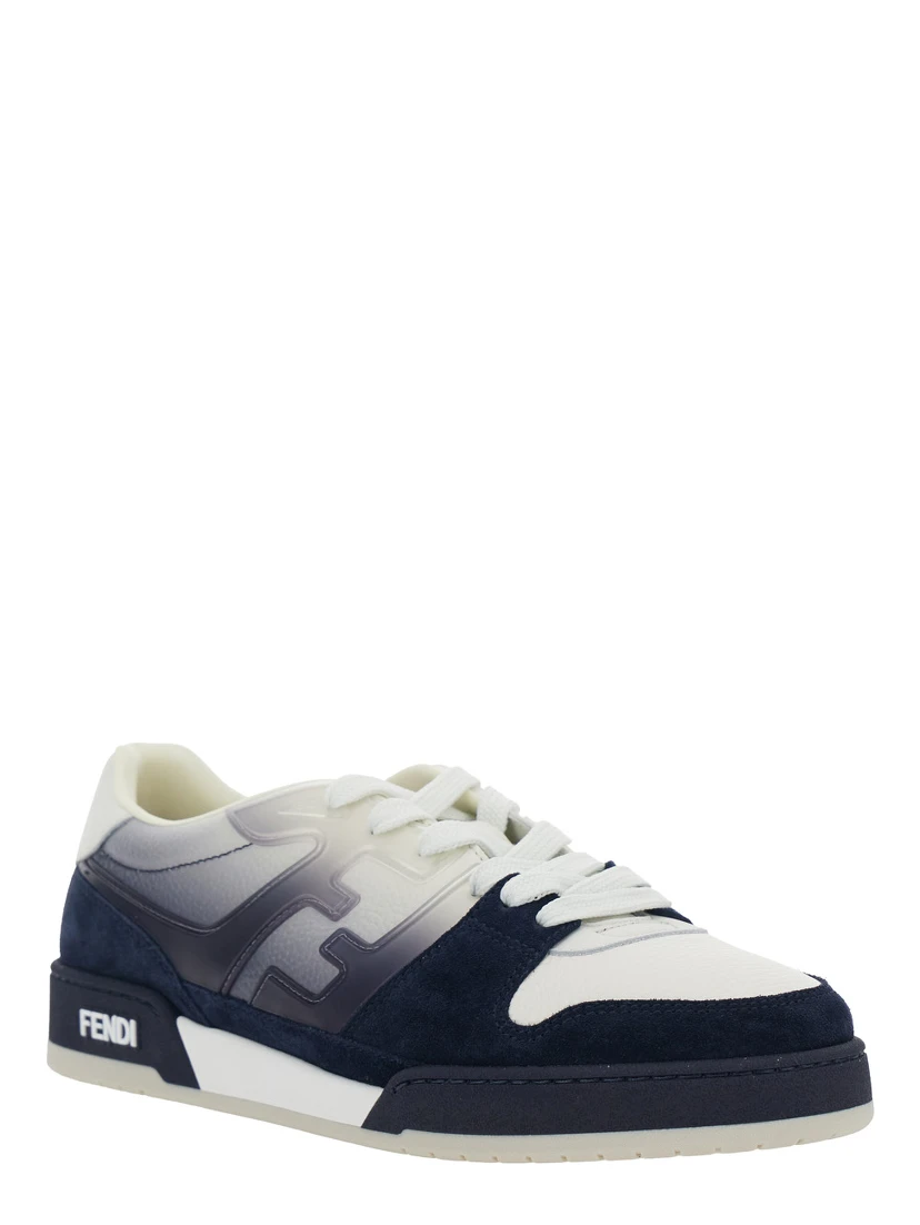 Fendi Match Blue Low-Top Sneaker with Side FF Logo and Faded Effect in Suede Man