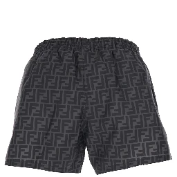 Grey Swim Shorts with Elastic Drawstring Waist and All-Over FF Motif in Tech Fabric Man