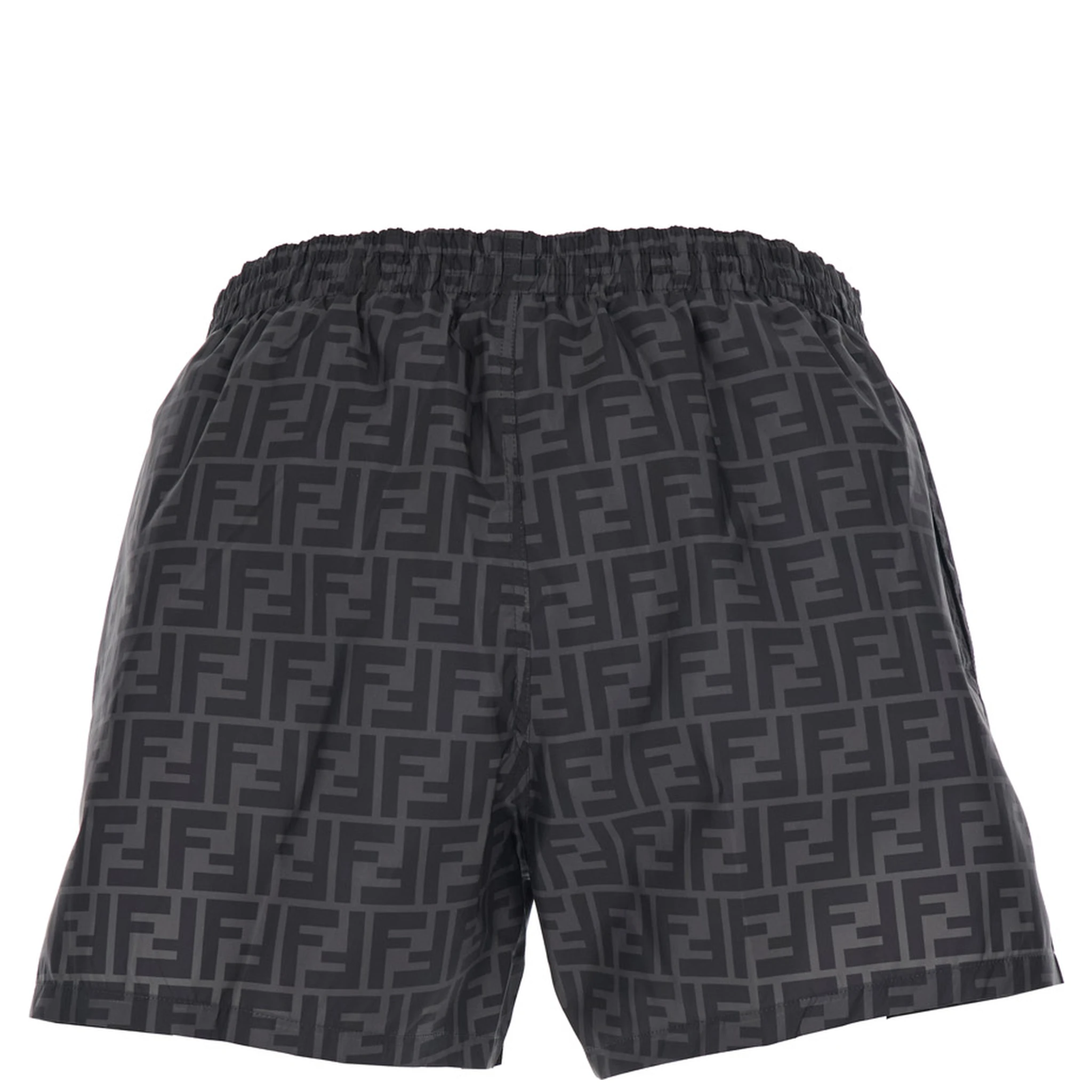 Grey Swim Shorts with Elastic Drawstring Waist and All-Over FF Motif in Tech Fabric Man
