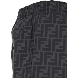 Grey Swim Shorts with Elastic Drawstring Waist and All-Over FF Motif in Tech Fabric Man