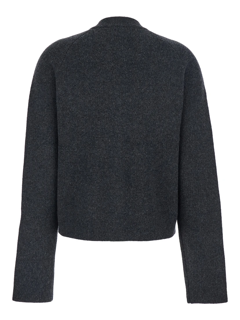 Grey Crewneck Cardigan with Jewel Buttons in Wool Blend Woman
