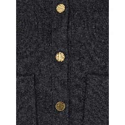 Grey Crewneck Cardigan with Jewel Buttons in Wool Blend Woman