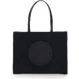 Ella Black Small Tote Bag with Two Top Handles and Embossed Maxi Logo on the Front in Fabric Woman