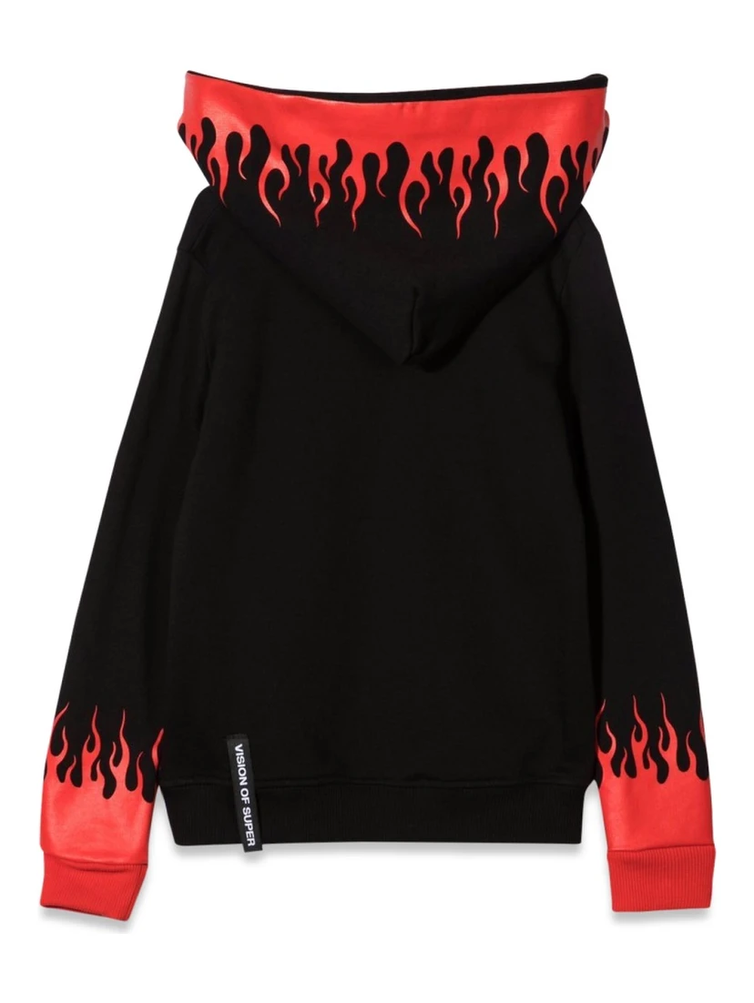 BLACK HOODIE WITH RED FLAMES