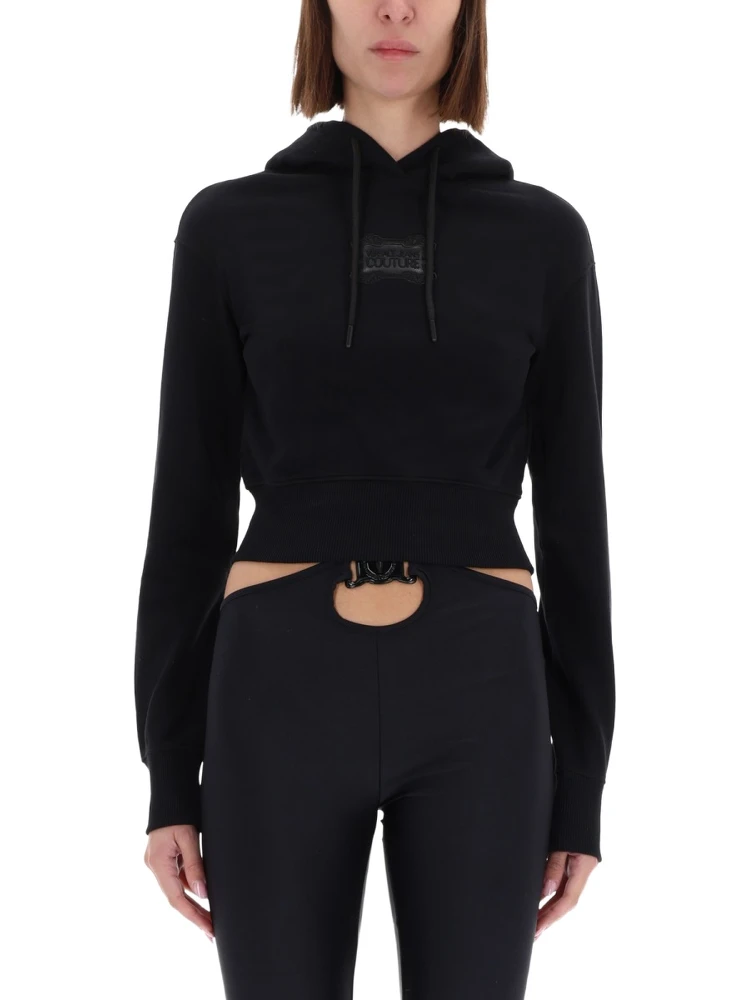 CROPPED SWEATSHIRT WITH "BAROQUE" LOGO PATCH