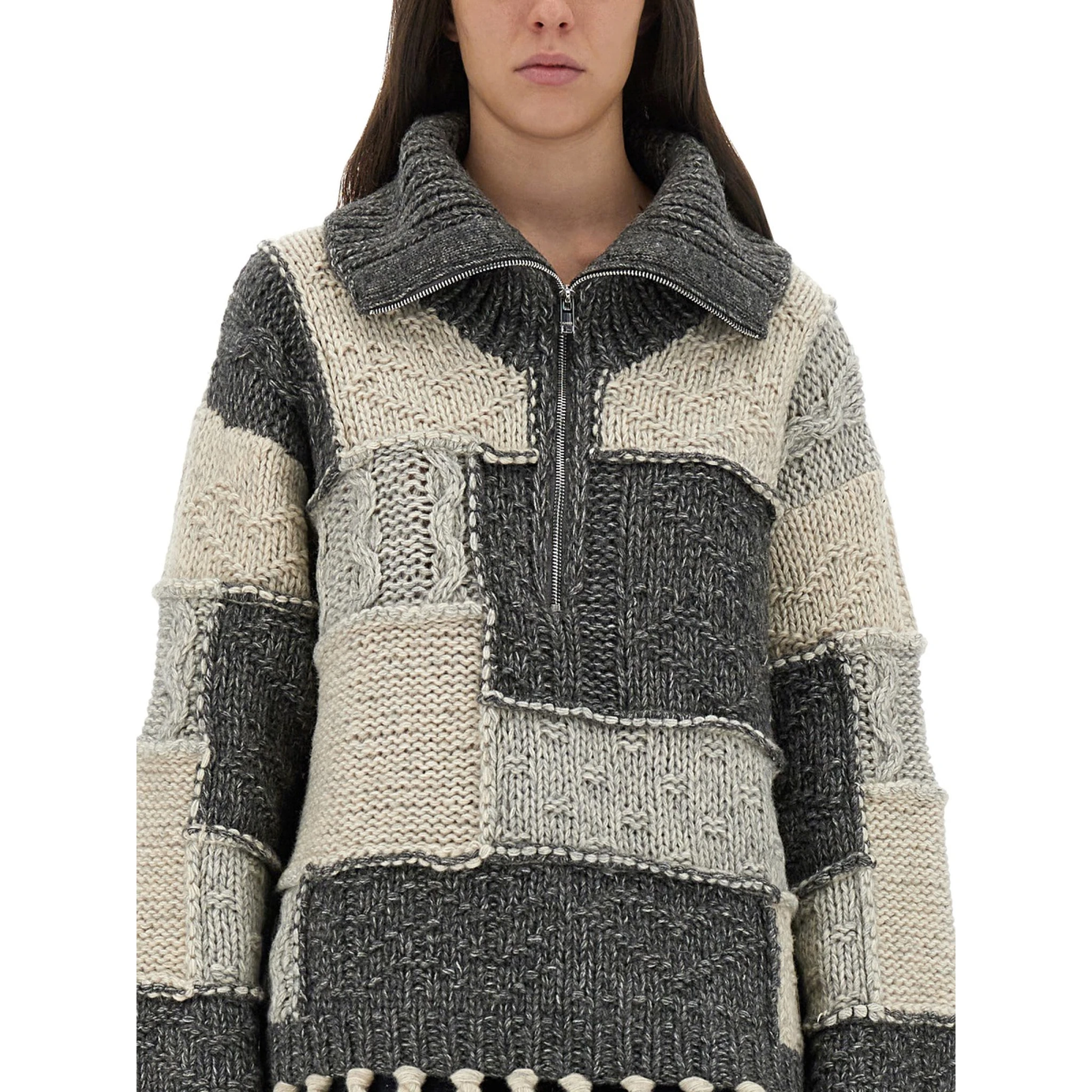 PATCHWORK JERSEY WITH BANGS