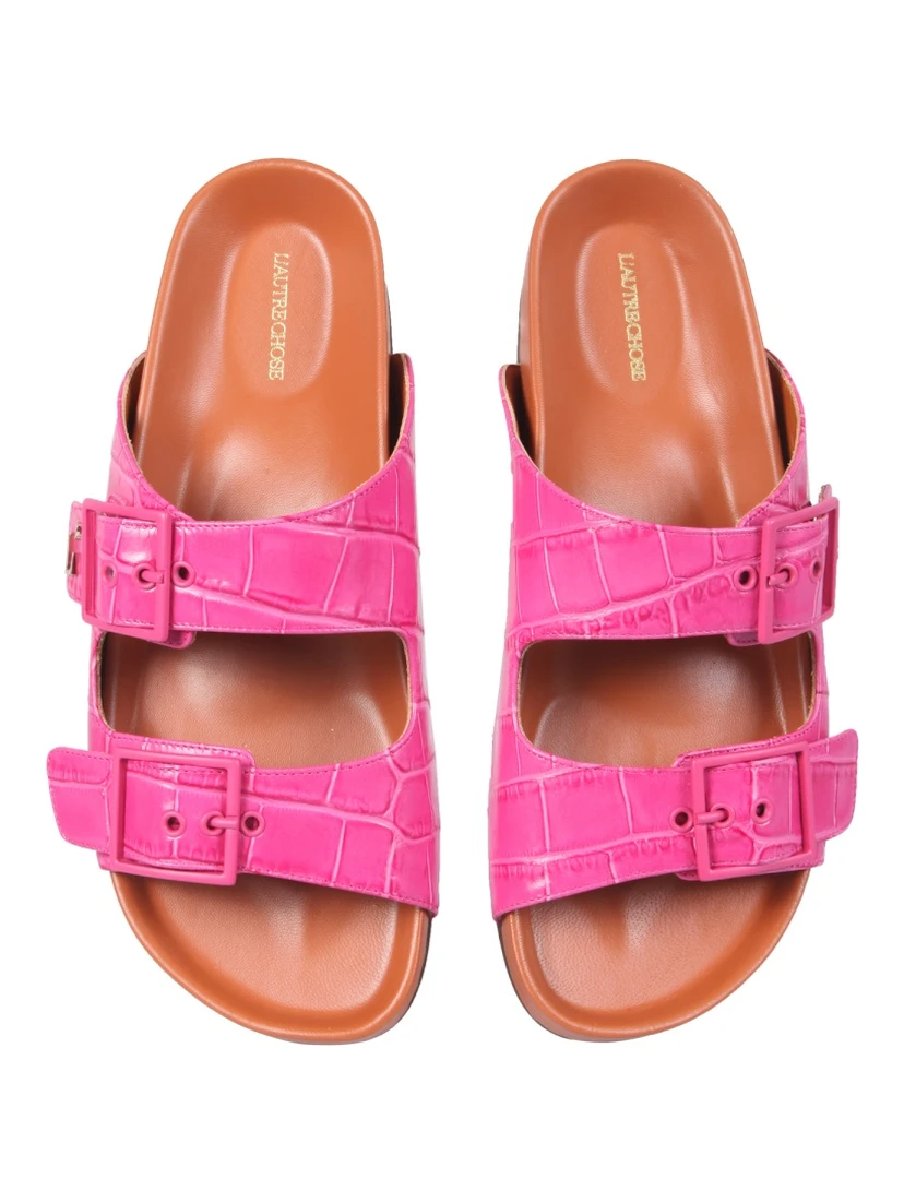 SANDALS WITH COCONUT PRINT LEATHER
