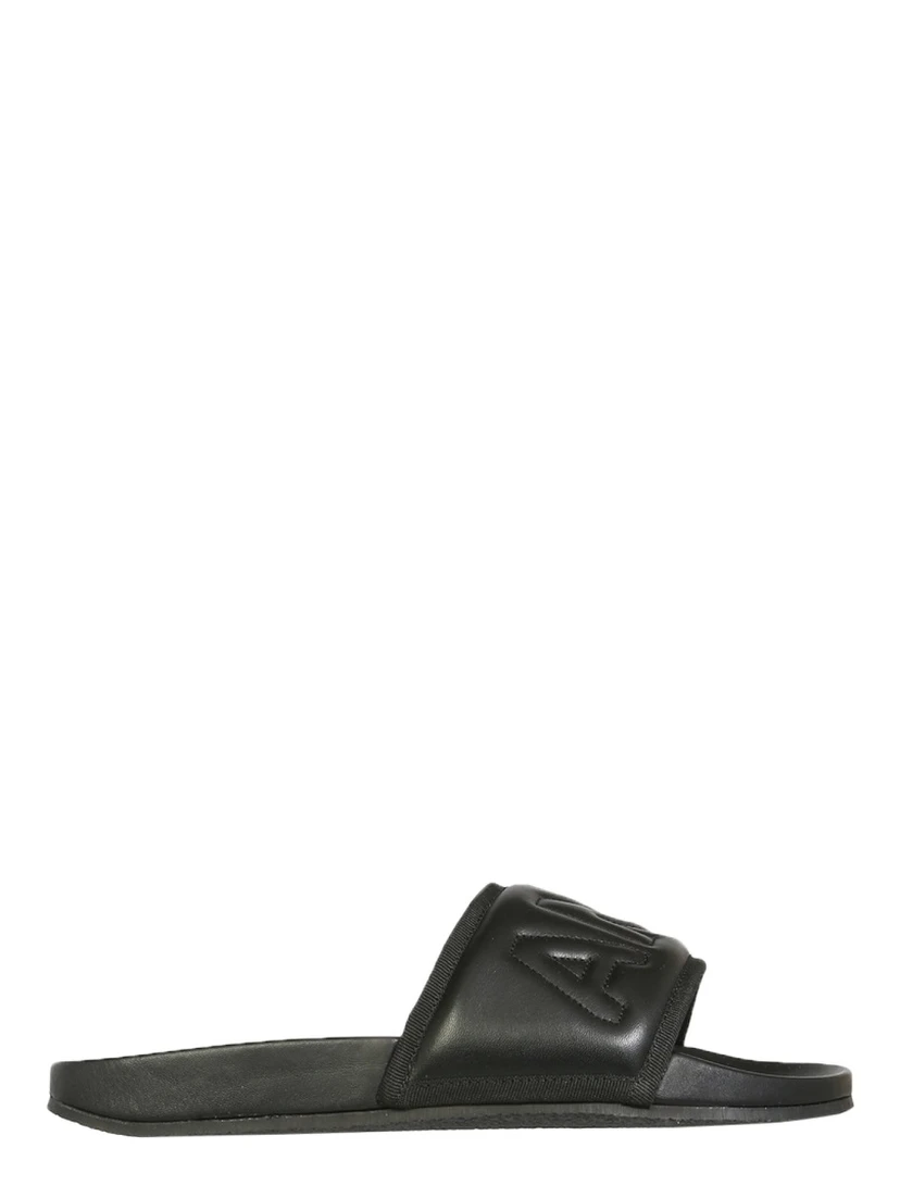 LEATHER SLIDE SANDALS