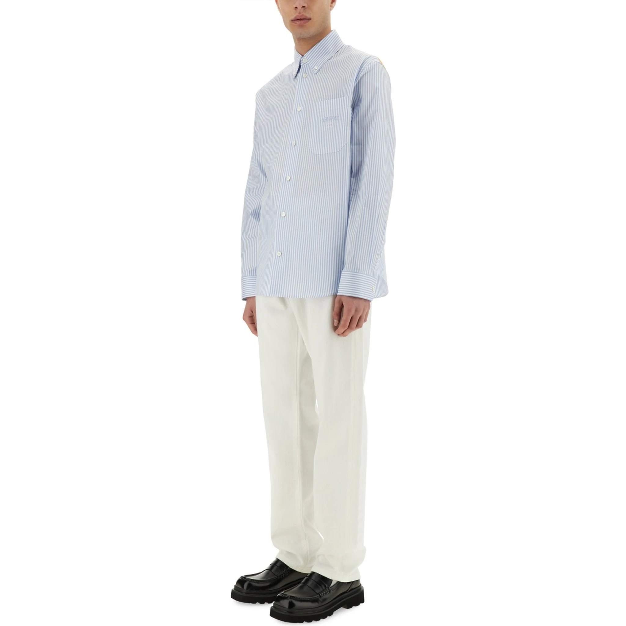 STRIPED SHIRT WITH SILK PRINTED INSERT