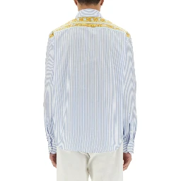 STRIPED SHIRT WITH SILK PRINTED INSERT