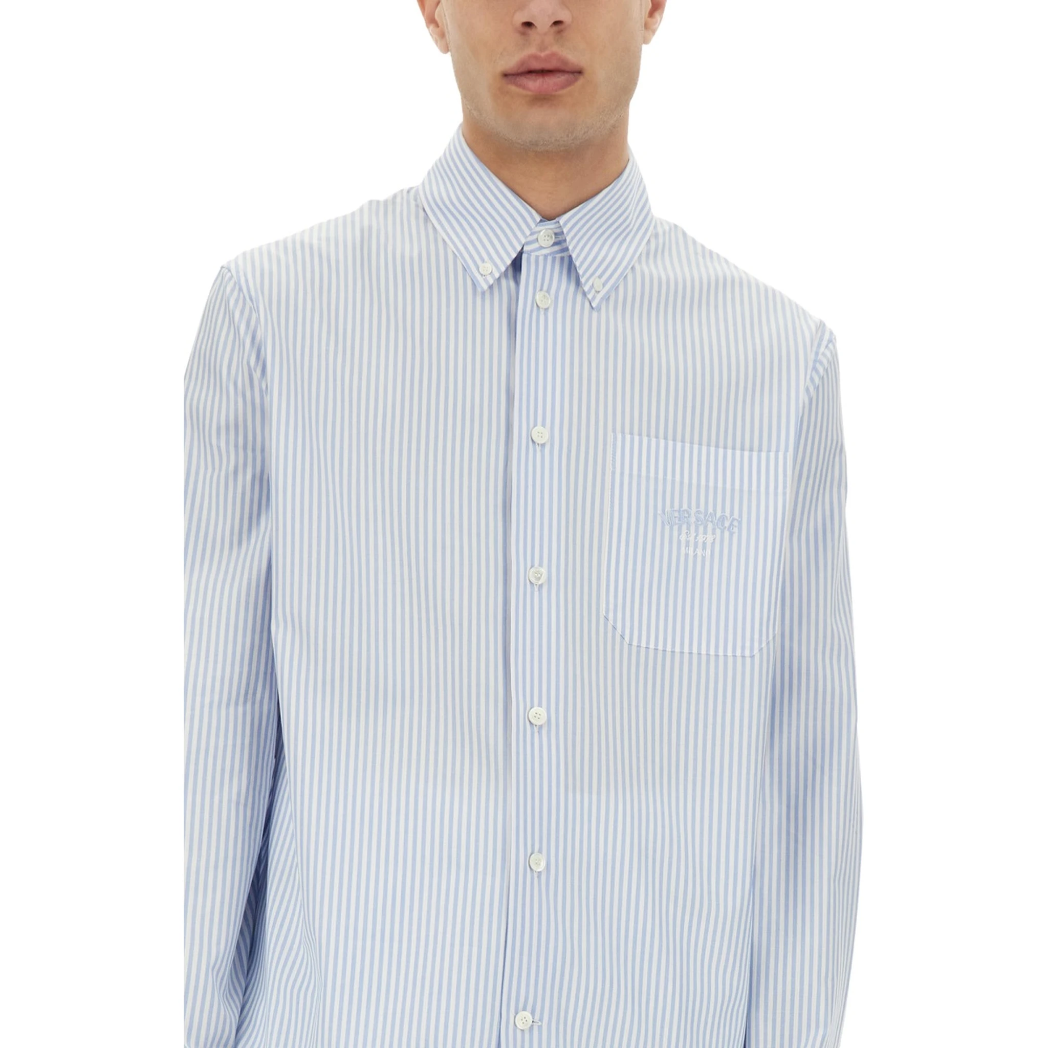 STRIPED SHIRT WITH SILK PRINTED INSERT