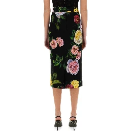 PEONY AND ROSE PRINT CHARMEUSE LONGUETTE SKIRT