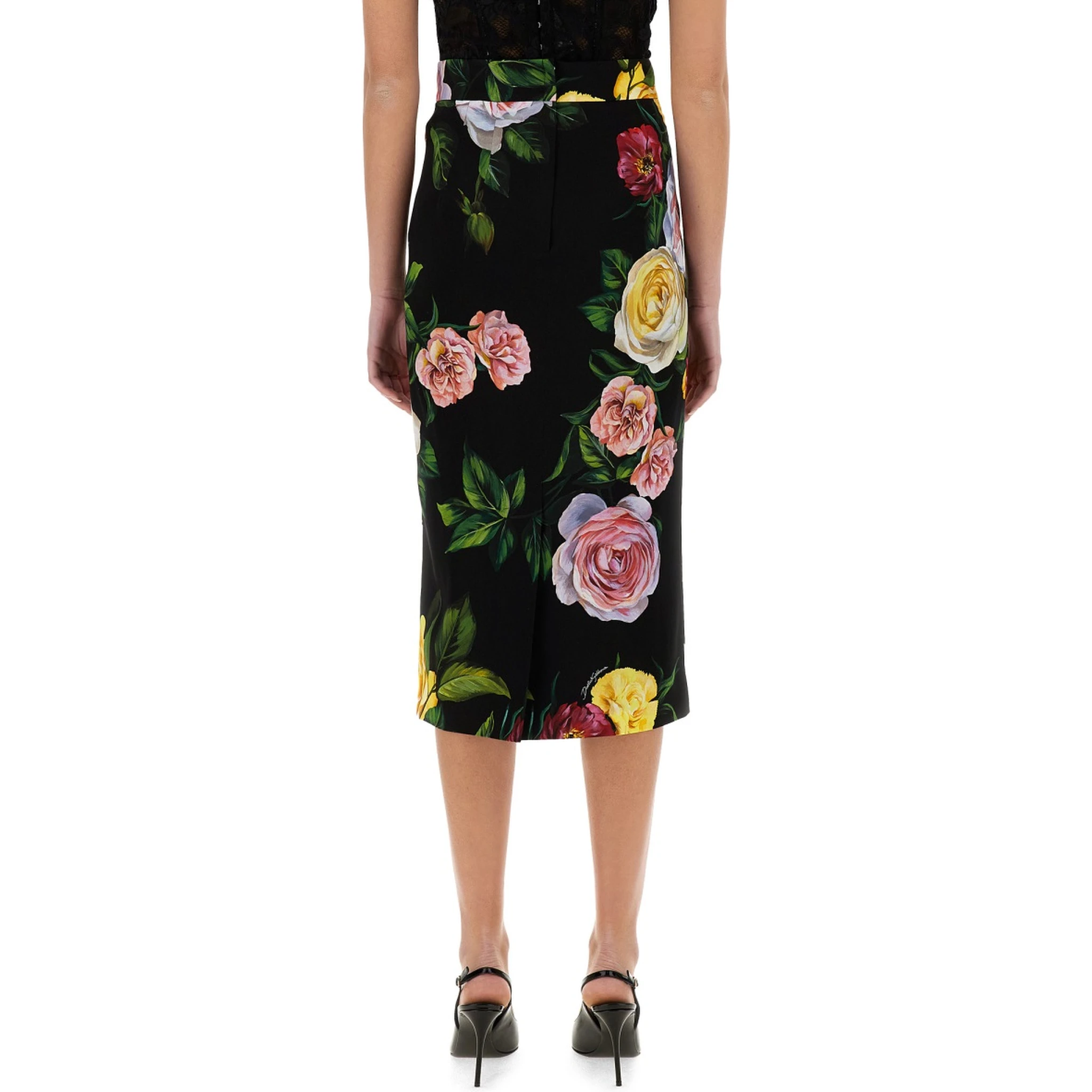 PEONY AND ROSE PRINT CHARMEUSE LONGUETTE SKIRT