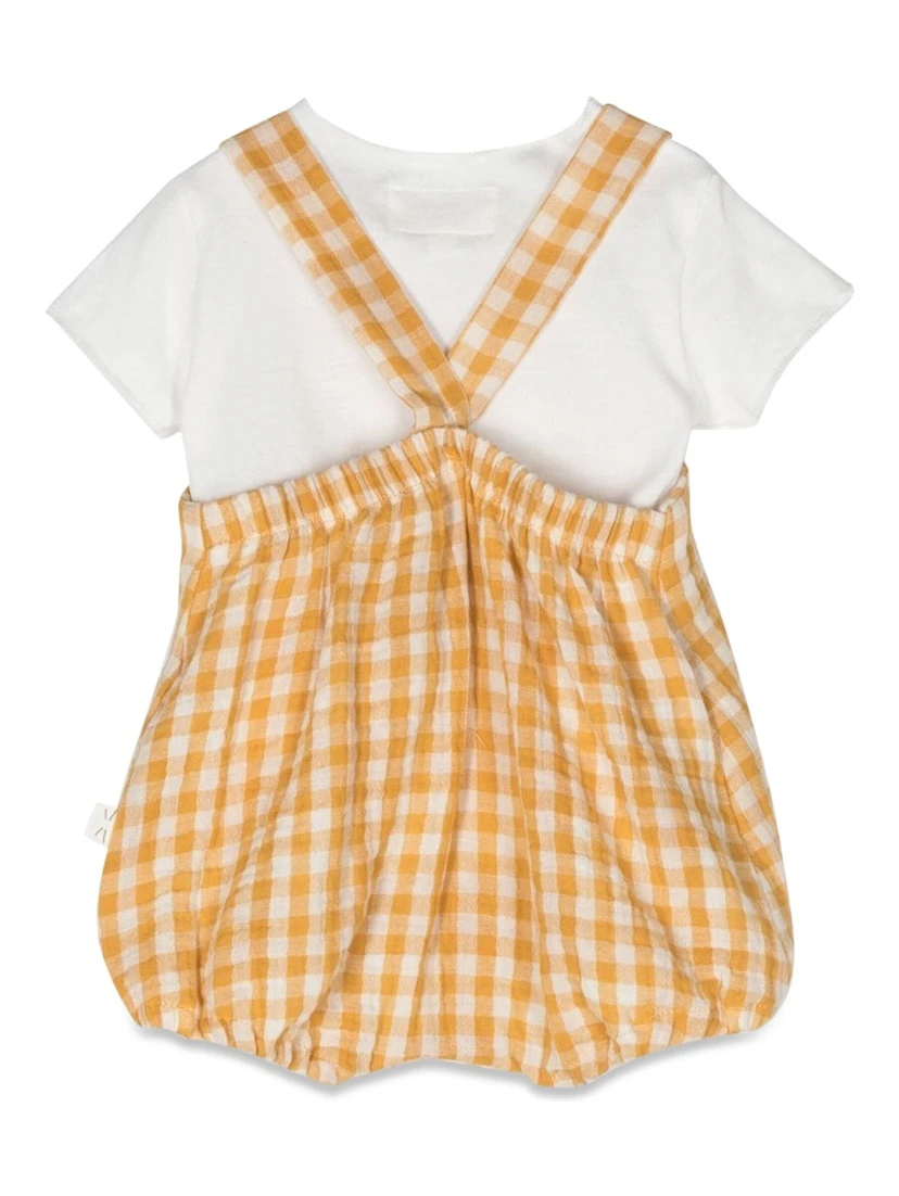 checkered romper with t-shirt