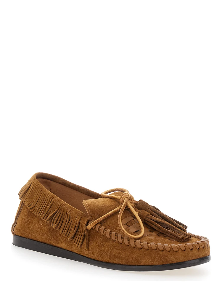 Fitza Brown Loafers with Fringed Details and Front Bow in Suede Woman alternative
