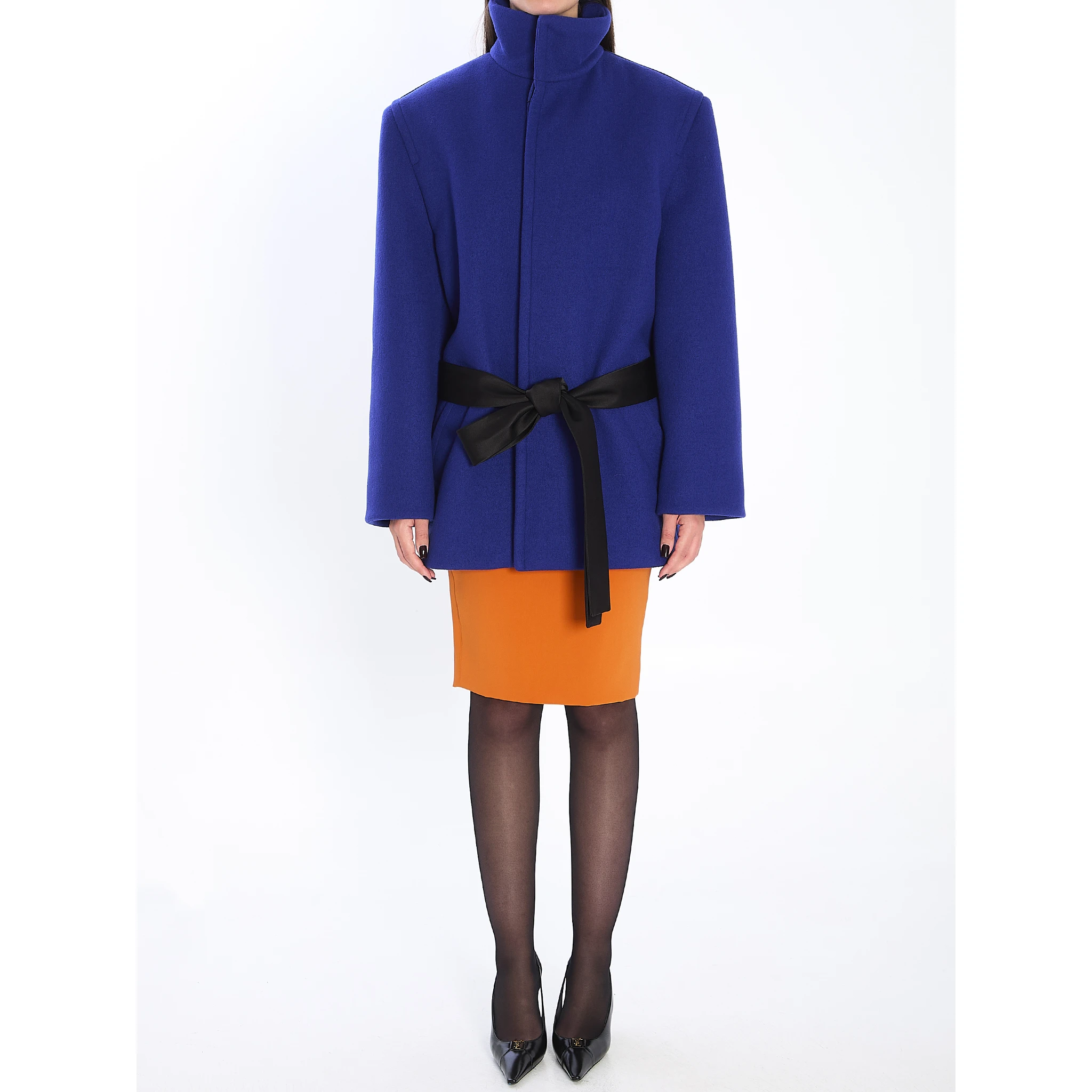 Boxy belted coat in wool
