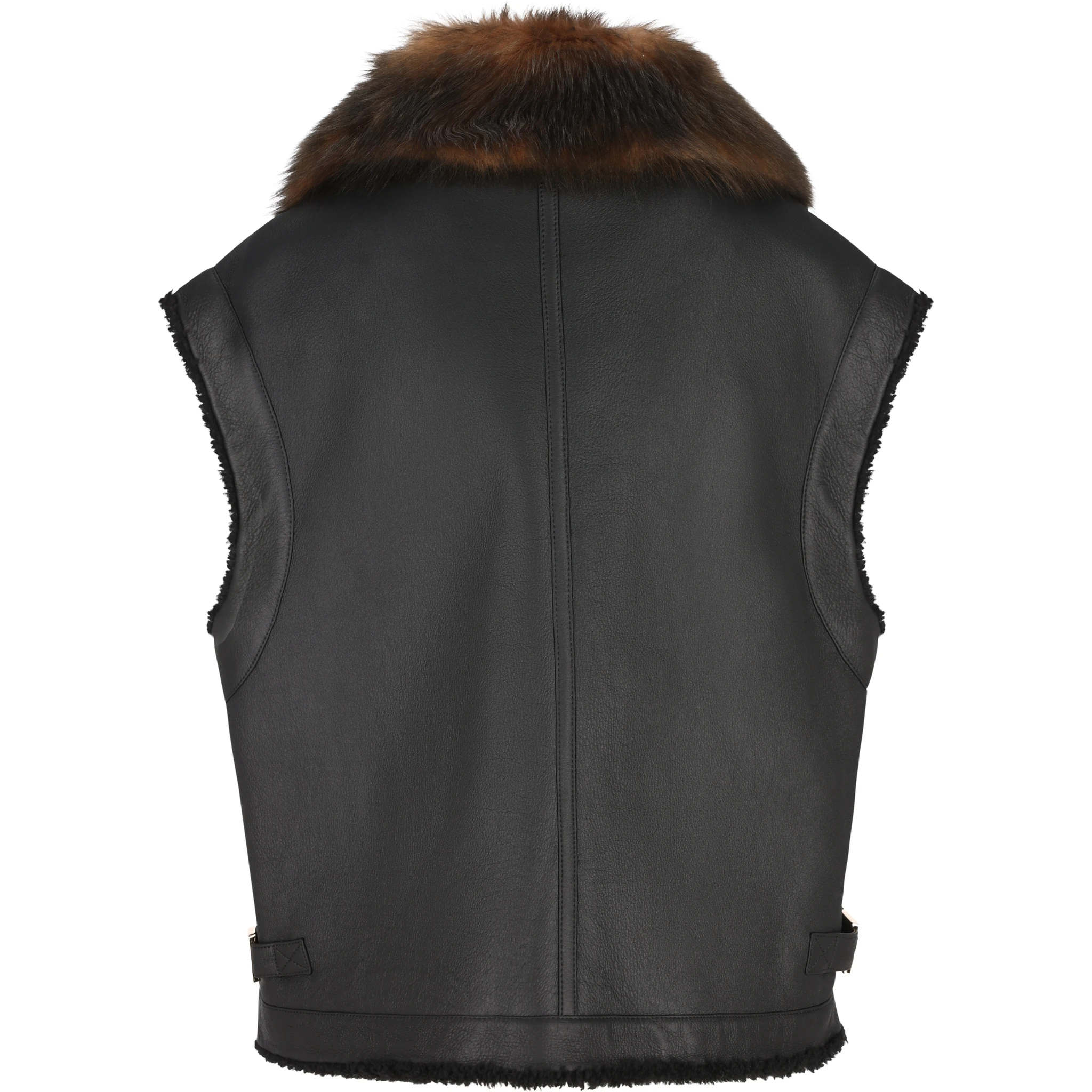 Fur-collar logo leather gilet