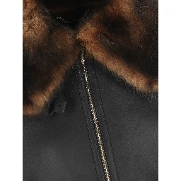 Fur-collar logo leather gilet