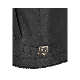 Fur-collar logo leather gilet