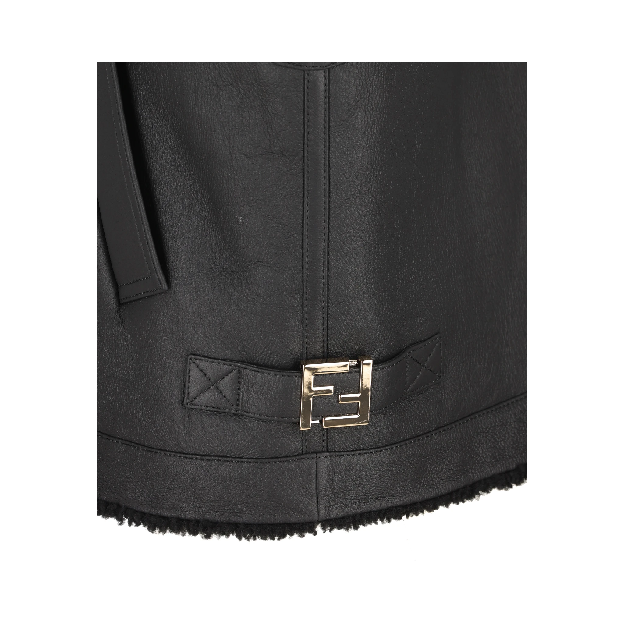 Fur-collar logo leather gilet