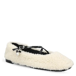 Shearling cross-strap ballerina flats