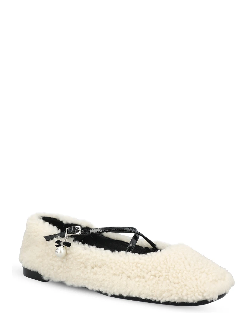 Shearling cross-strap ballerina flats