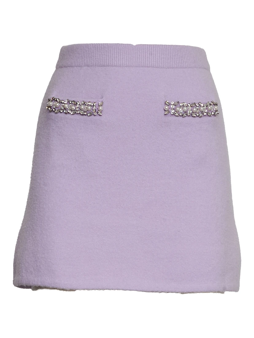 Lilac Crystal Trim Knit Skirt