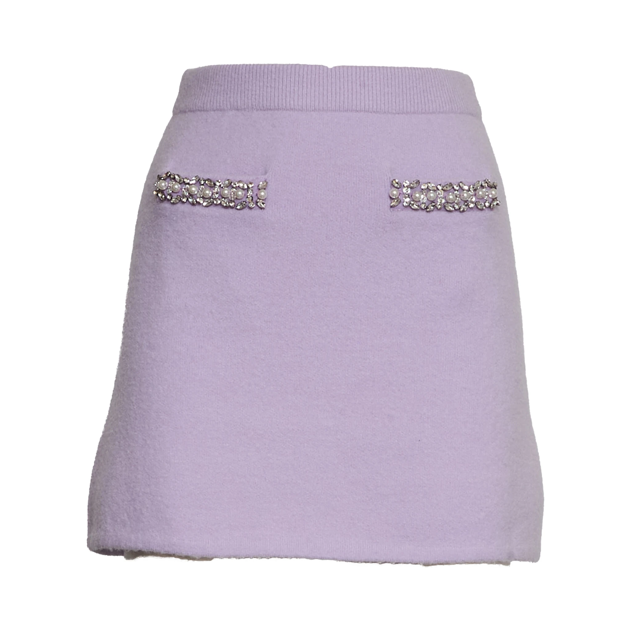 Lilac Crystal Trim Knit Skirt