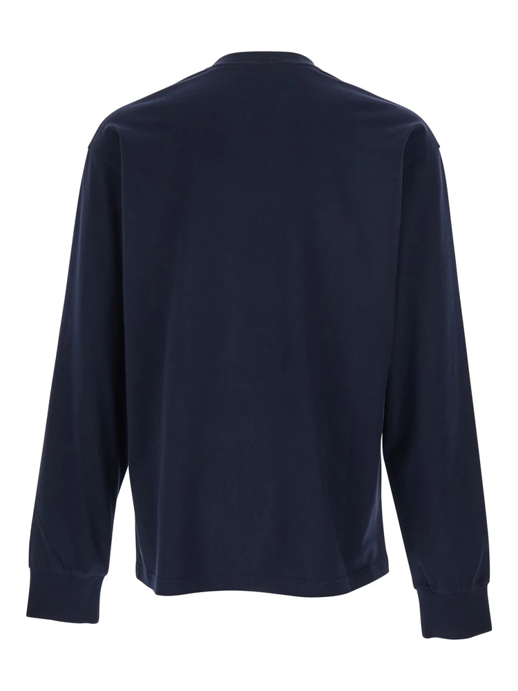 Blue Long-Sleeved T-Shirt with Chest Logo Patch in Cotton Man alternative