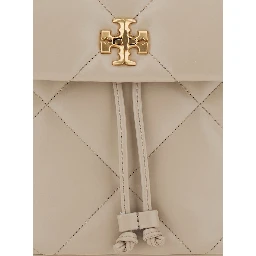 Kira Beige Backpack with Metallic Logo Plate on the Front in Quilted Leather Woman