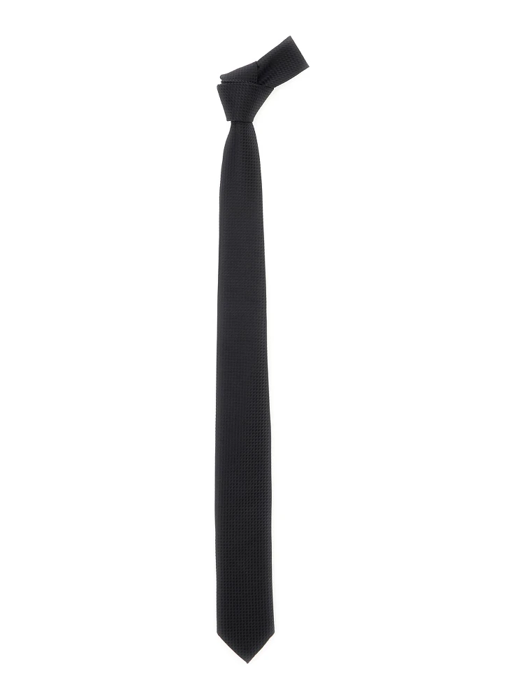 Black Classic Tie with All-Over Check Motif in Silk Man