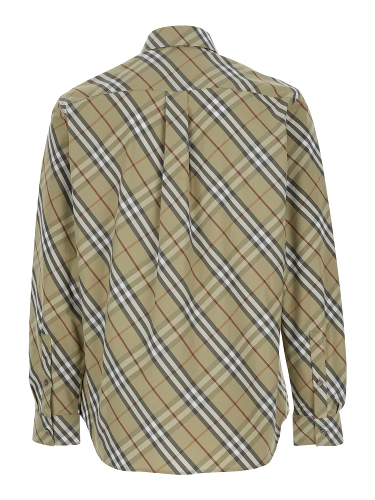 Beige Shirt with Pointed Collar and All-Over Check Motif in Cotton Woman alternative