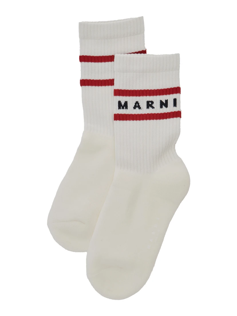 White Socks with Ribbed Design and Logo Lettering in Cotton Boy