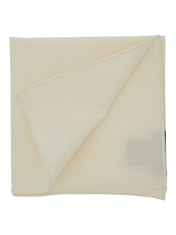 Cream White Handkerchief with Internal Logo Patch in Virgin Wool Man alternative