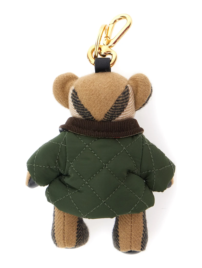 Green Thomas Countryside Keychain with Bear Charm and Lobster Claw in Cashmere and Metal Woman