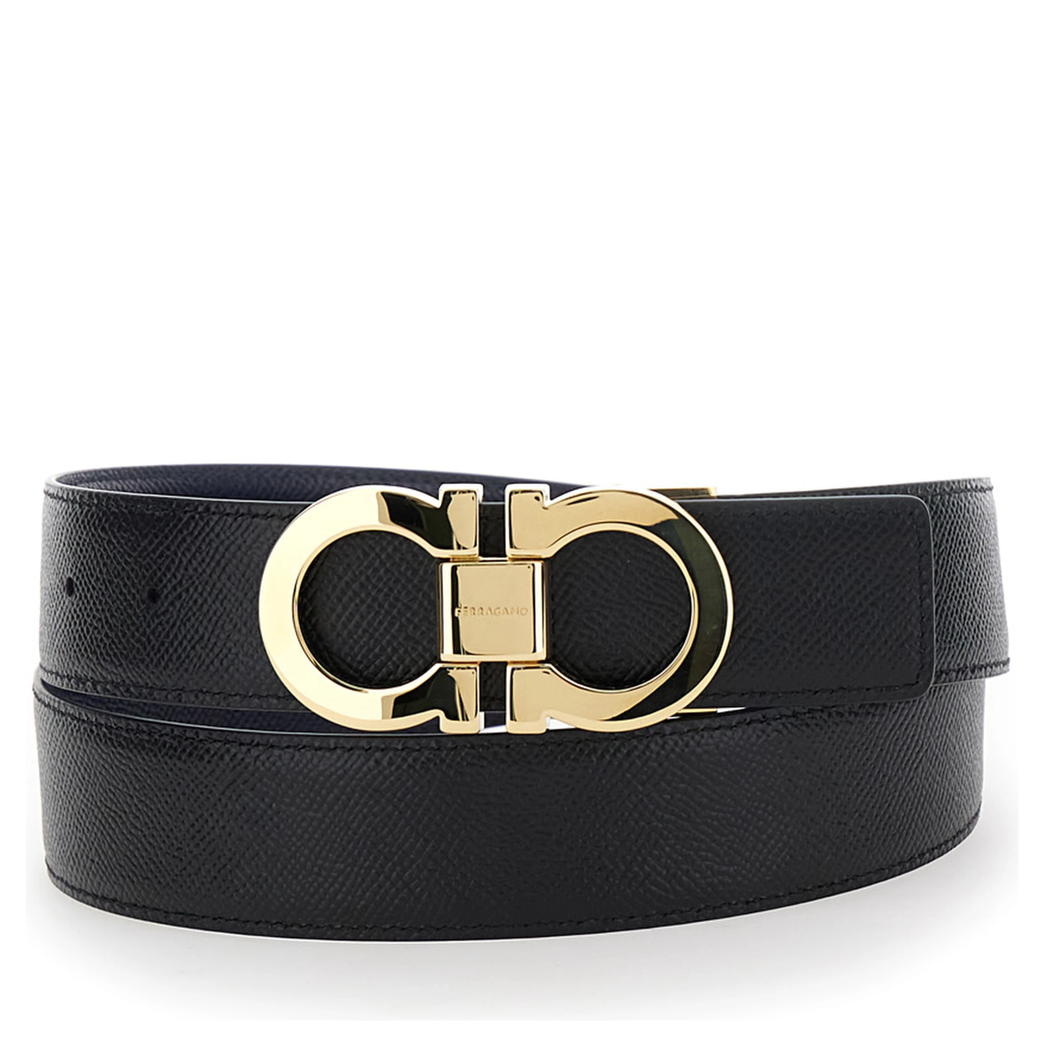 Black Reversible Belt with Gancini Buckle in Leather Man