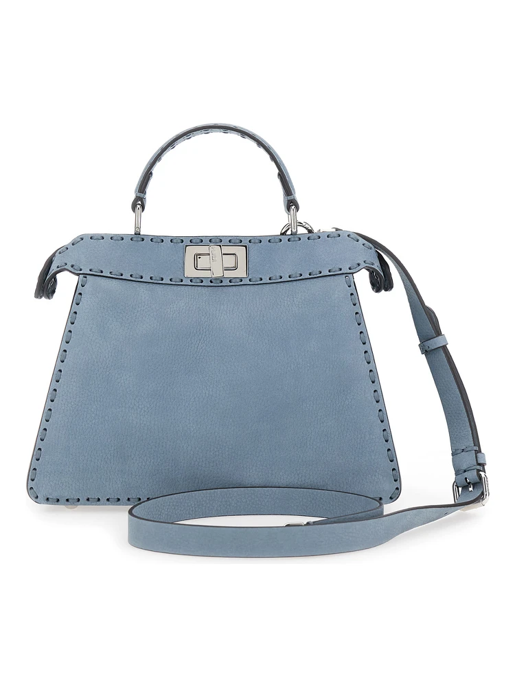 Peekaboo ISeeU Small Light Blue Handbag with Shoulder Strap in Roman Leather Woman alternative