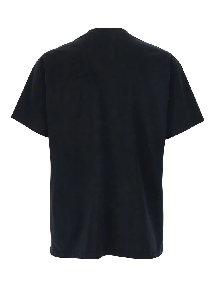 Black Crew Neck T-Shirt with Chest Logo Patch in Cotton Man alternative