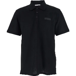 Black Polo Shirt with Chest Logo Patch in Cotton Man