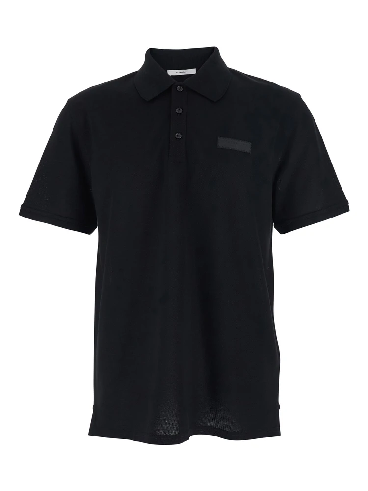Black Polo Shirt with Chest Logo Patch in Cotton Man