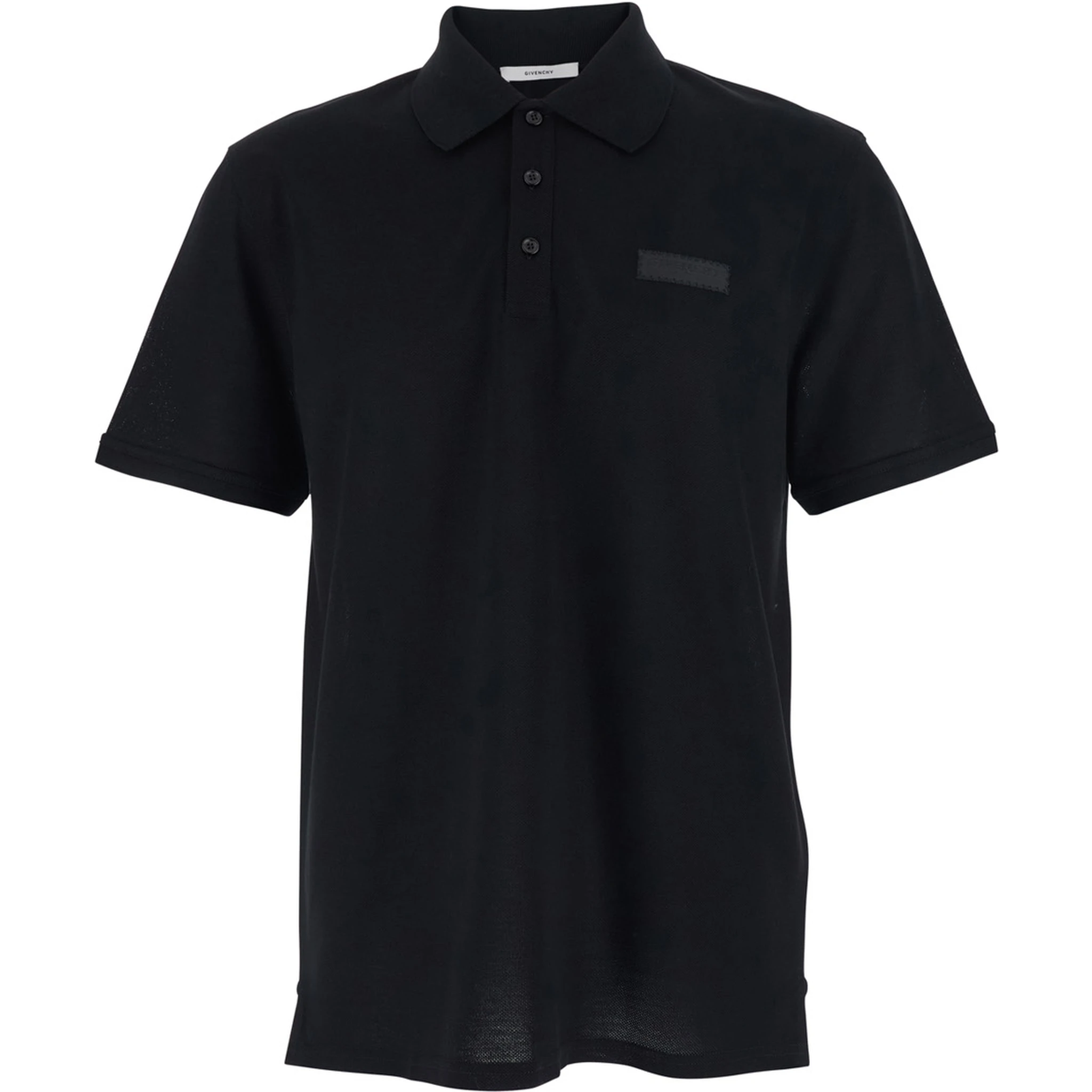 Black Polo Shirt with Chest Logo Patch in Cotton Man