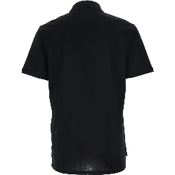 Black Polo Shirt with Chest Logo Patch in Cotton Man