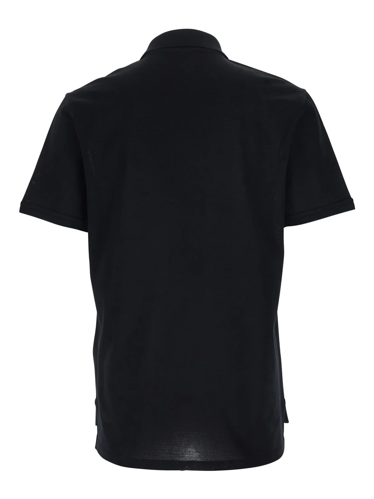 Black Polo Shirt with Chest Logo Patch in Cotton Man alternative