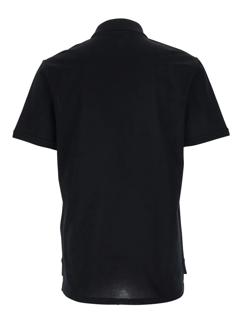Black Polo Shirt with Chest Logo Patch in Cotton Man