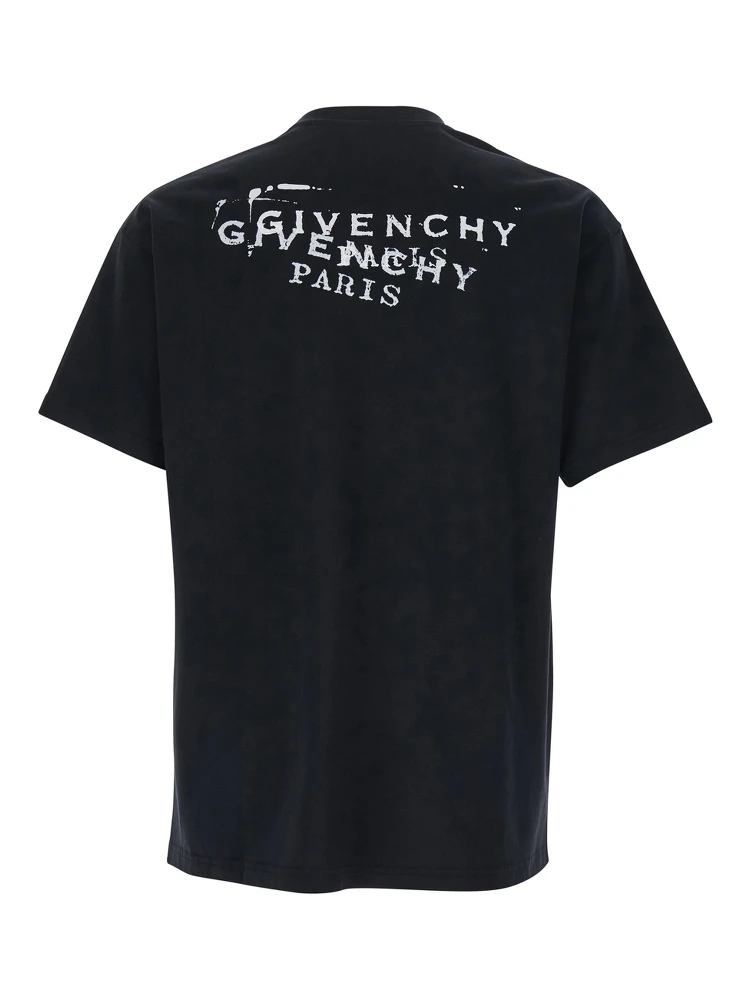 Black Crew Neck T-Shirt with Logo on Front and Back in Cotton Man alternative